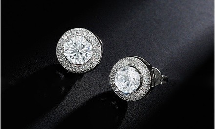 Swarovski Elements 4.50 CTTW Round Halo Stud Earrings 