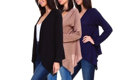 Isaac Liev Women's Drape Irregular Hem Cardigans (3-Pack). Plus Sizes Available.