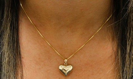 14K Yellow Gold Puffed Heart Necklace by Verona