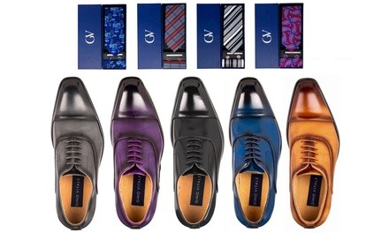 Gino Vitale Men's Cap-Toe Dress Shoes with Father's Day Tie Set