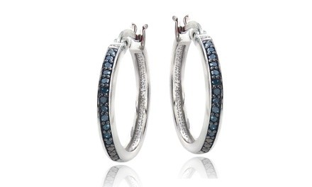 Sterling Silver 1/4ct Blue Diamond 20mm Hoop Earrings