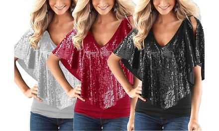 Leo Rosi Women's Holiday Sequin Top. Plus Sizes Available.