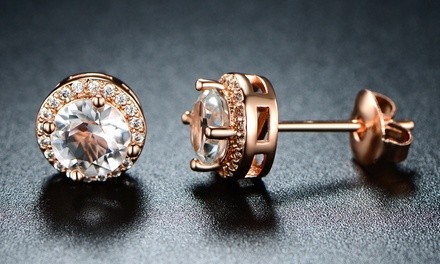 18K Rose Gold Plated Halo Stud Earrings By Barzel