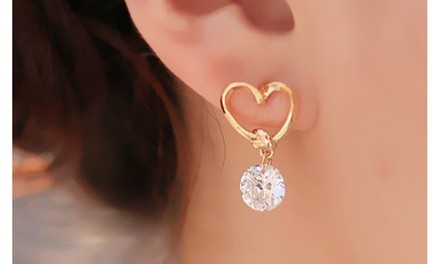 18K Gold Plated Heart Knot CZ Drop Dangle Drill Drop Earrings