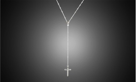 Italian Made Sterling Silver Rosary Necklace in Solid Sterling Silver