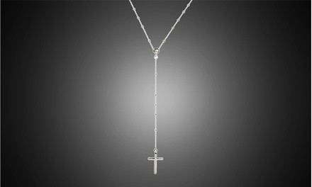 Italian Made Sterling Silver Rosary Necklace in Solid Sterling Silver