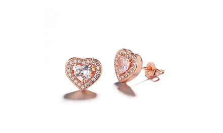 Sterling Silver Heart Earrings with Swarovski Crystal in 18k Rose Gold