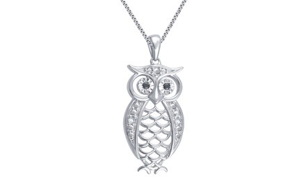 14K White Gold Plated Diamond Accent Owl Pendant by Brilliant Diamond