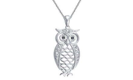 14K White Gold Plated Diamond Accent Owl Pendant by Brilliant Diamond