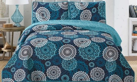 Home Style Reversible Printed Quilt Set (3-Piece)