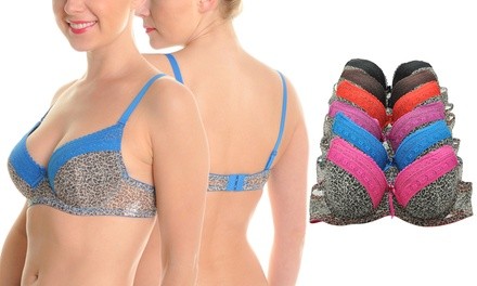 Leopard Print Wired Demi-Cup Bras with Convertible Straps (6-Pack)