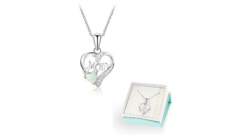 3.00 CTW Opal Mom Heart Pendant in Sterling Silver by Diane Lo'ren