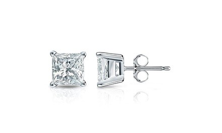 Sterling Silver Simulated Diamond Princess Cut CZ Stud Earrings 