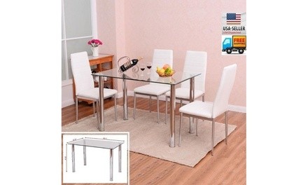 5 Piece Kitchen Breakfast Furniture Glass Dining Table Set w/4 Chairs