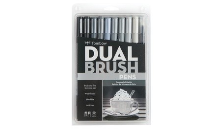 Tombow Dual Brush Pen Set, Grayscale, 10 Pack