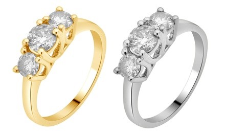 1.50 CTTW 3 Stone Round Diamond Ring in Solid 14K Gold