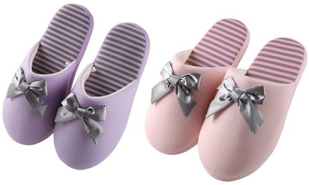 Aerusi Women's Memory Foam House Slippers with Bow Detail