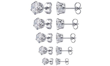 5 Pairs Stainless Steel Clear Cubic Zirconia Stud Earrings unisex 