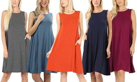 Haute Edition Flared Sleeveless Tank Dress with Pockets