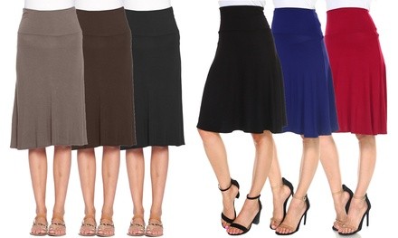 Isaac Liev Women's High-Waist A-Line Midi Skirts (3-Packs)