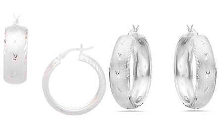 Sterling Silver Diamond Cut Hoop Earrings by Moricci 