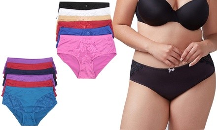 Women's Plus-Size Bikini Briefs with Lace Detail (6-Pack)