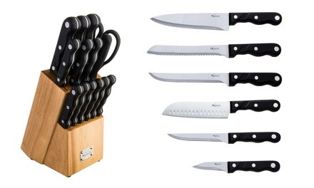 New England Cutlery Knife Set with Wooden Block (15-Piece)