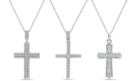 Sterling Silver Crystal Cross Pendant Necklace (Multiple Options)