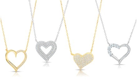 Elements of Love Crystal Heart Necklace Collection in Sterling Silver 