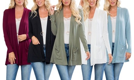 Riah Fashion Women's Slouchy Pocket Open Cardigan. Plus Sizes Available.