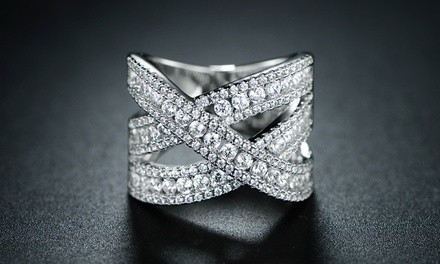 Cubic Zirconia Crossover Ring by Barzel