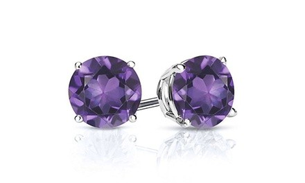 925 Sterling Silver Purple Amethyst Gemstone Stud Earrings