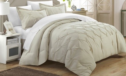 Vaness Pinch-Pleat Pin-Tuck Duvet Cover and Shams Set (3-Piece)