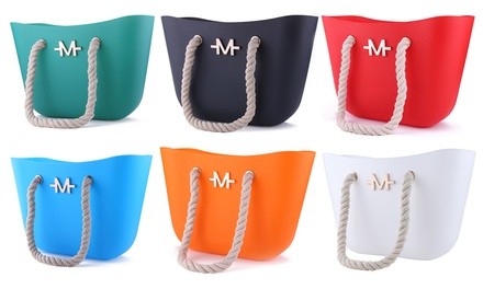 Mio Marino Women's Silicone Beach Tote Bag with Braided Rope Handles