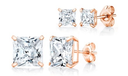 14K Rose Gold 3-8MM Princess-Cut Stud Earrings Made with Swarovski Crystals