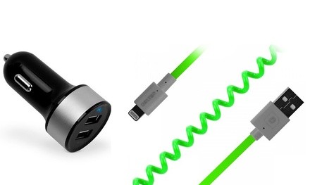 2.4-AMP Dual-Port Car Charger and 4' Apple-Certified Lightning Cable