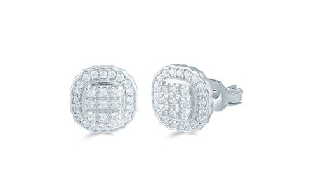 1/2 CTTW Cushion-Cut Diamond Cluster Earrings in Sterling Silver by Fifth and Fine