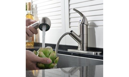 Pull-Out 360 Stainless Steel Swivel Spray Spout Kitchen Faucet w/Mixer Tap