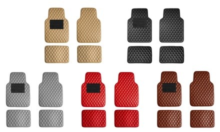 All-Season Faux Leather Diamond Shape Design Universal Car Floor Mat Set (4-Piece)