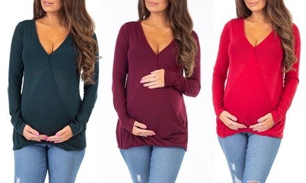 Women's Maternity Basic Hacci Criss-Cross Nursing Tunics