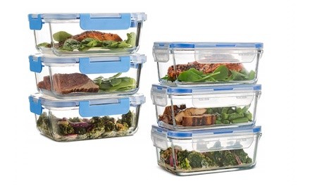 Oven-Safe Glass Food Storage Meal Prep Containers (6- or 12-Piece)