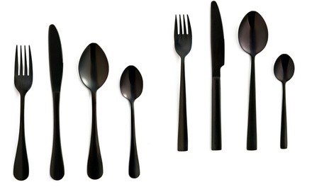 Black Stainless Steel Flatware Set (16-Piece). Two Styles Available.