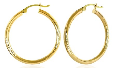 14K Gold 30mm Thick Diamond-Cut Hoop Earrings by Rebecca Milano