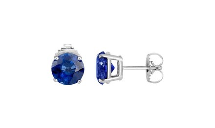 14k White Gold 1 Carat Round Natural Sapphire Stud Earrings