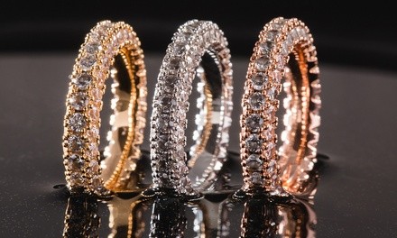 18K Gold Plated Italian-Cut 3 Row Crystal Eternity Ring