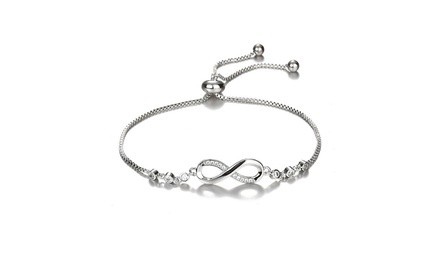 925 Sterling Silver Infinity Eight Crystal Diamond Link Chain Bracelet For Women