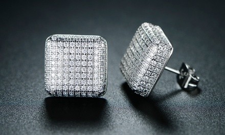 Men's 18K Gold Plated Cubic Zirconia Square Stud Earrings