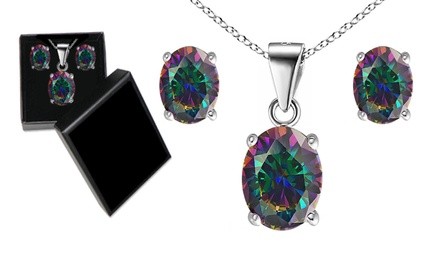 6.00 CTTW Genuine Rainbow Topaz Gemstone Necklace and Earrings Set by Valencia Gems (3-Piece)