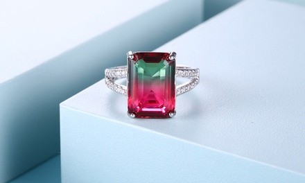 Emerald-Cut Watermelon Tourmaline Ring by Gembassy