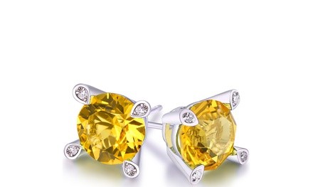 Citrine Stud Earring in 18K White Gold